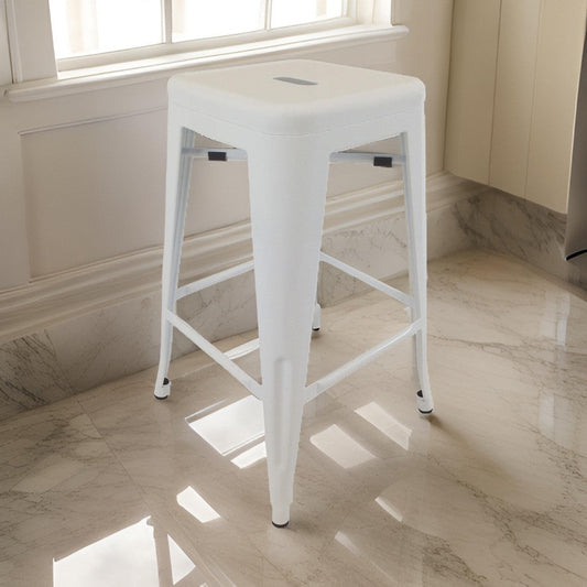 30 Inch Barstool Tapered Legs Sleek Footrests Modern White Metal Finish By Casagear Home BM311903