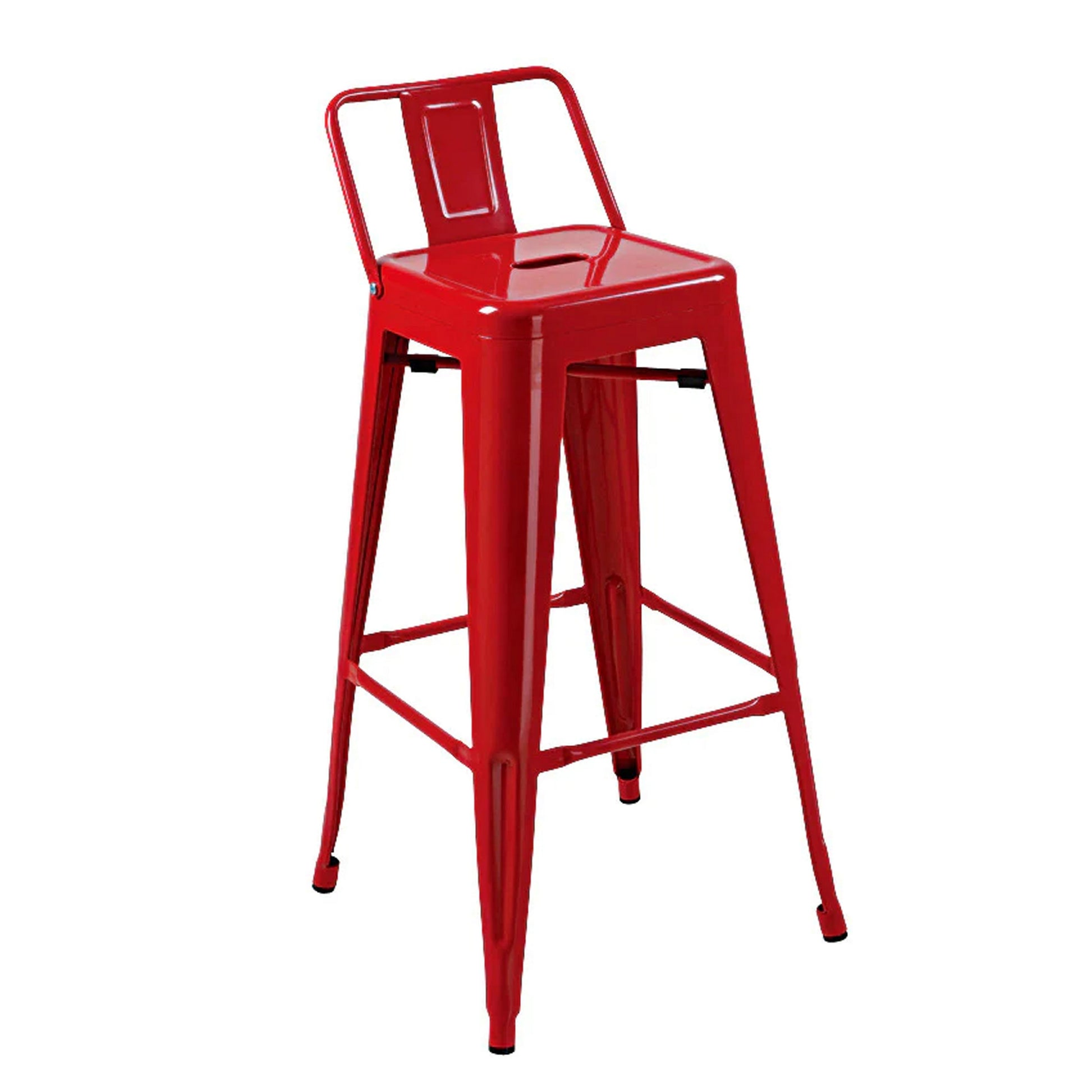 Giri 30 Inch Barstool Chair Footrest and Tapered Legs Red Metal Finish By Casagear Home BM311907