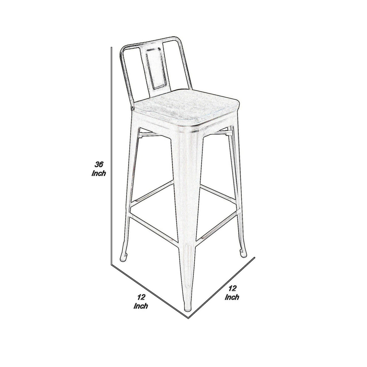 Giri 30 Inch Barstool Chair Footrest and Tapered Legs White Metal Finish By Casagear Home BM311908