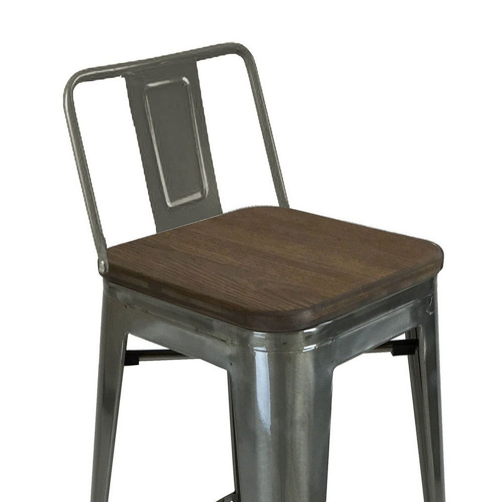 Trace 30 Inch Barstool Chair Low Back Wood Seat Light Gray Metal By Casagear Home BM311913