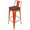 Trace 30 Inch Barstool Chair Low Back Wood Seat Orange Metal Finish By Casagear Home BM311914