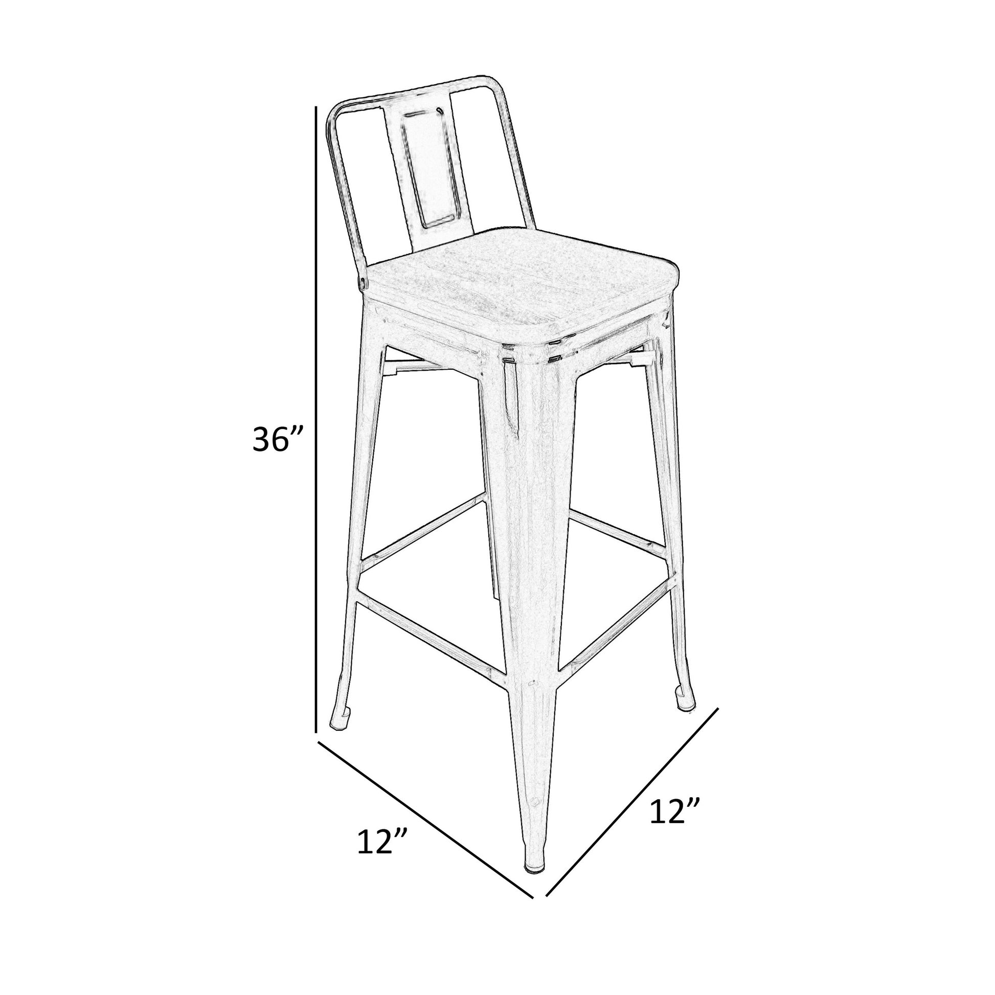 Trace 30 Inch Barstool Chair Low Back Wood Seat Orange Metal Finish By Casagear Home BM311914