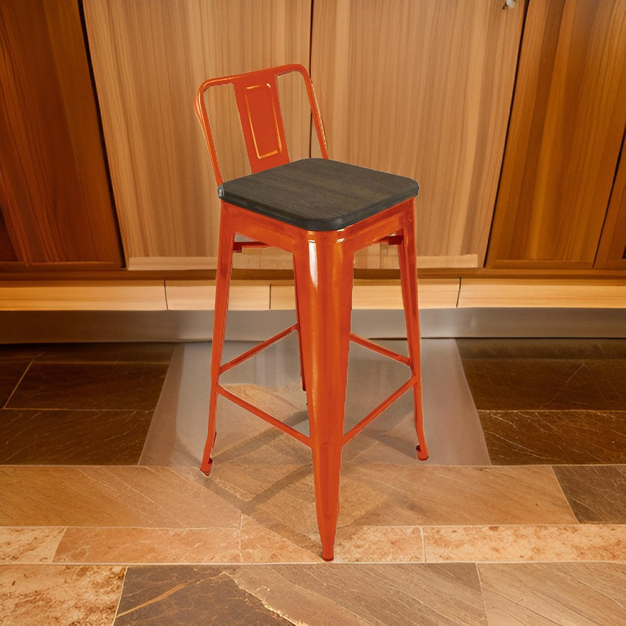 Trace 30 Inch Barstool Chair Low Back Wood Seat Orange Metal Finish By Casagear Home BM311914