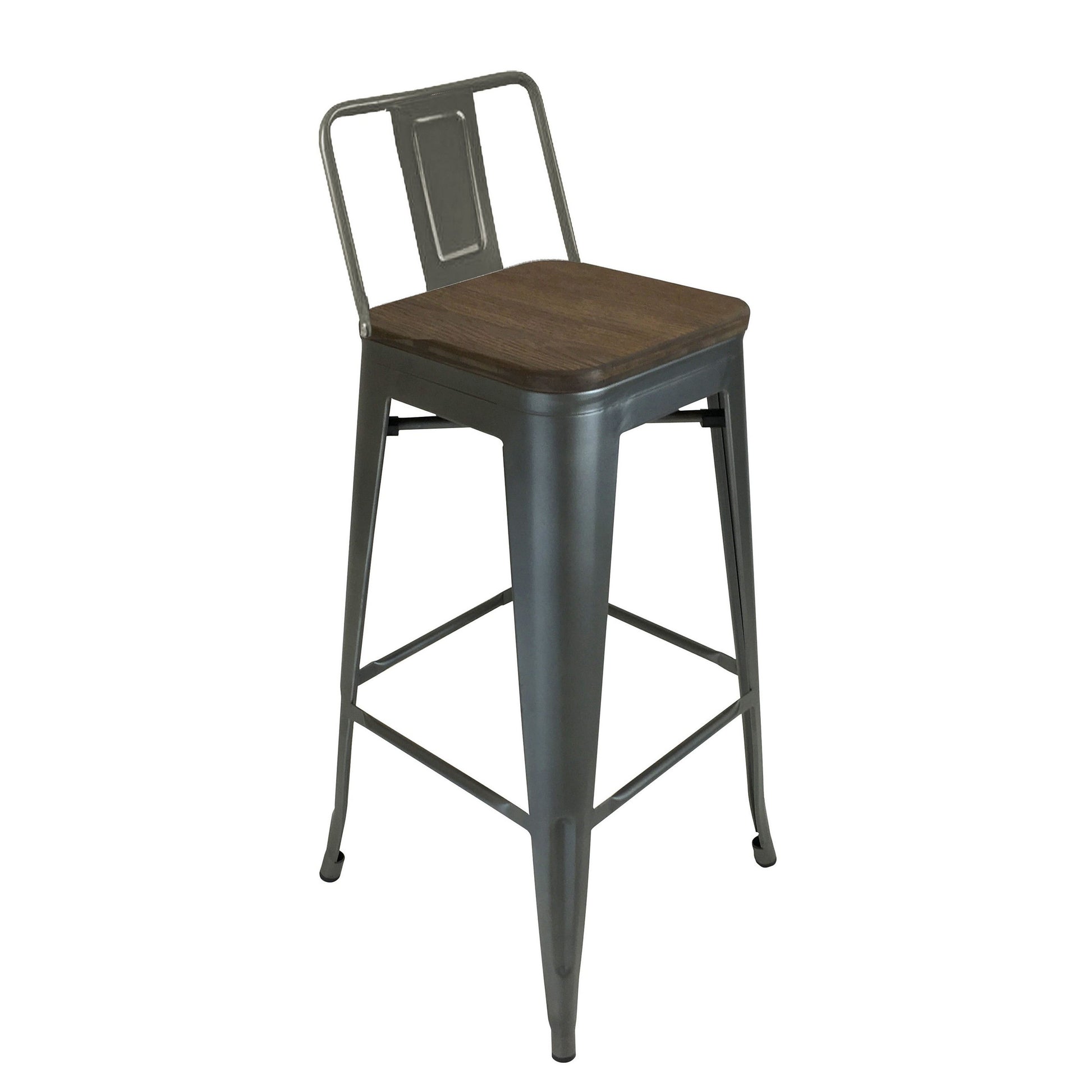 Trace 26 Inch Counter Stool Chair Low Back Wood Seat Gray Metal Finish By Casagear Home BM311915