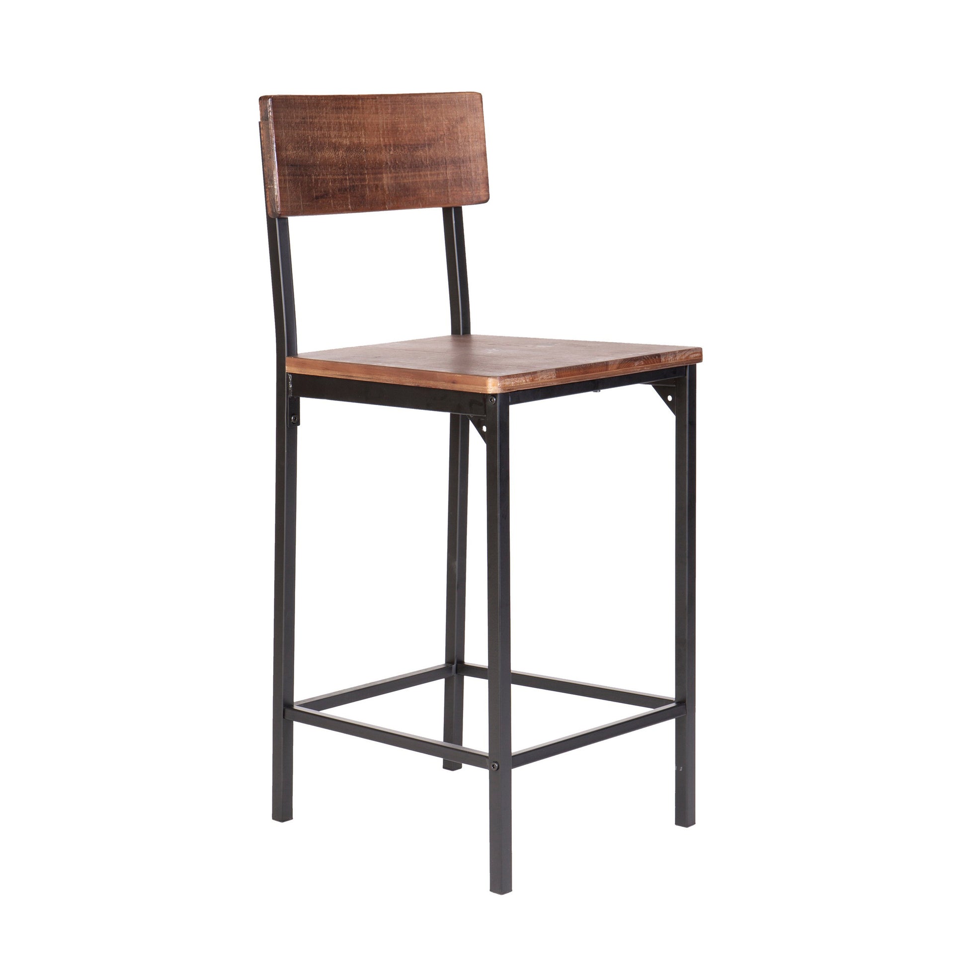 25 Inch Counter Stool Chair Brown Wood Seat and Back Black Metal Legs By Casagear Home BM311917