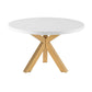 48 Inch Accent Table Round White Lacquer Top Angled Gold Metal Legs By Casagear Home BM311923