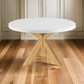 48 Inch Accent Table, Round White Lacquer Top, Angled Gold Metal Legs By Casagear Home