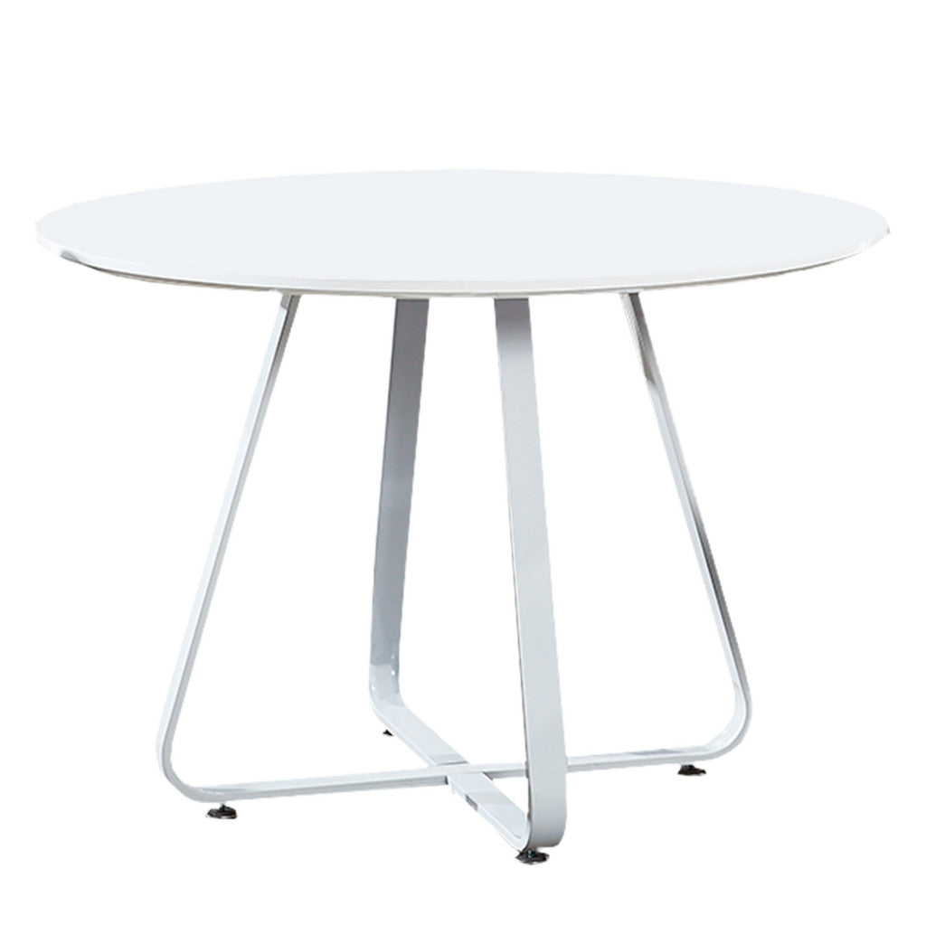 43 Inch Dining Table Round High Gloss White Top and Angled Metal Legs By Casagear Home BM311924