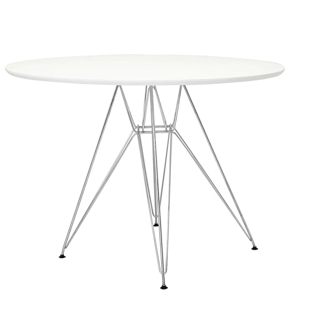 Riha 36 Inch Dining Accent Table Round Top Angled Chrome Legs White By Casagear Home BM311926