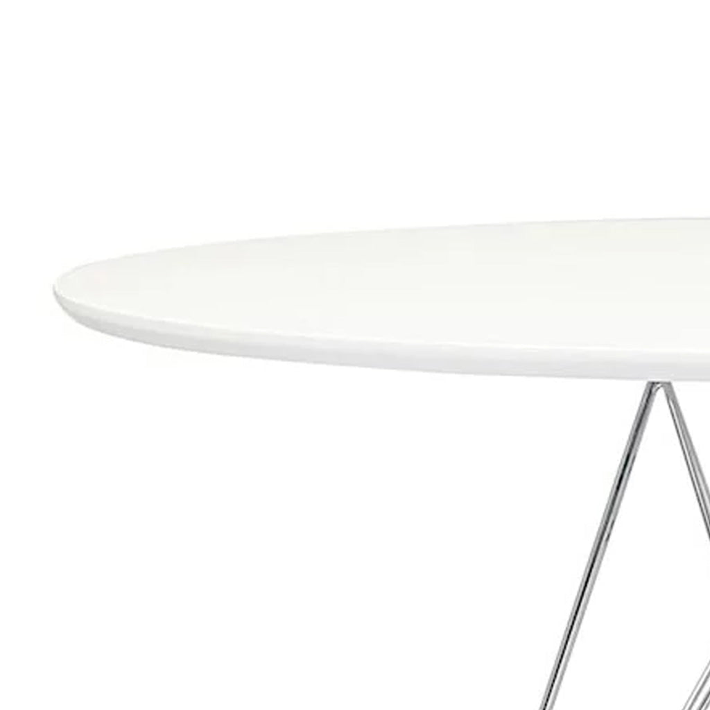 Riha 36 Inch Dining Accent Table Round Top Angled Chrome Legs White By Casagear Home BM311926