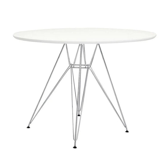 Riha 36 Inch Dining Accent Table, Round Top, Angled Chrome Legs, White By Casagear Home