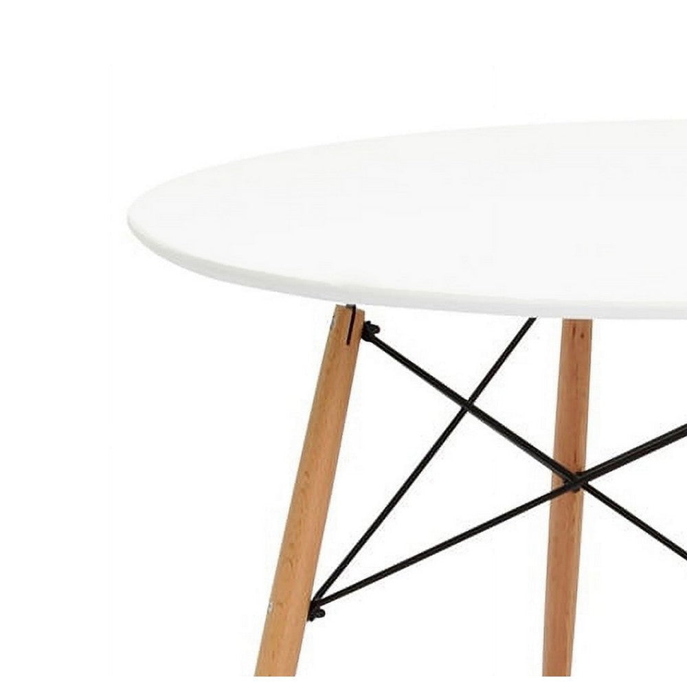 Riha 36 Inch Dining Accent Table Round Top Beech Wood White and Brown By Casagear Home BM311927