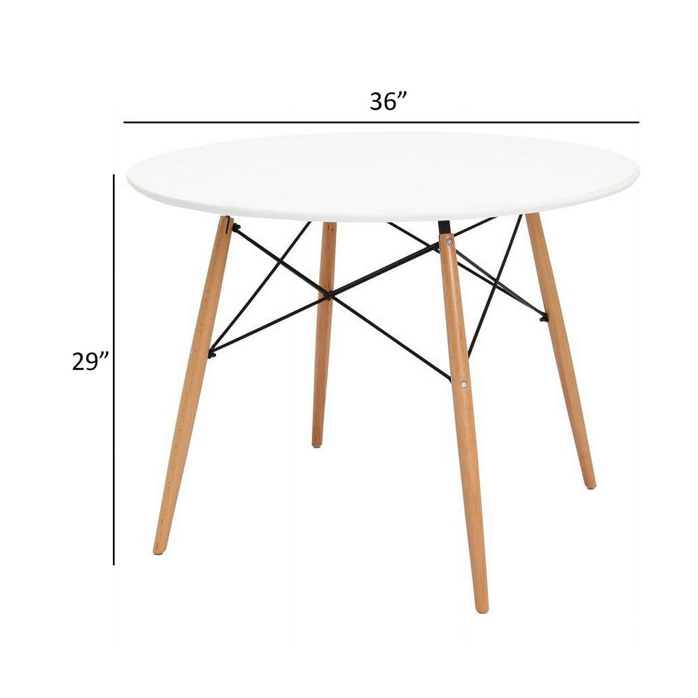 Riha 36 Inch Dining Accent Table Round Top Beech Wood White and Brown By Casagear Home BM311927