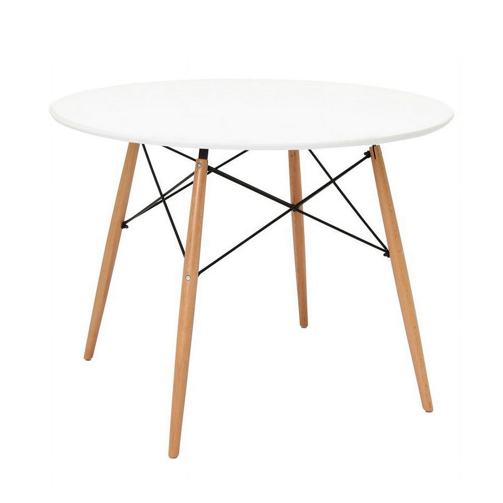 Riha 36 Inch Dining Accent Table, Round Top, Beech Wood, White and Brown By Casagear Home