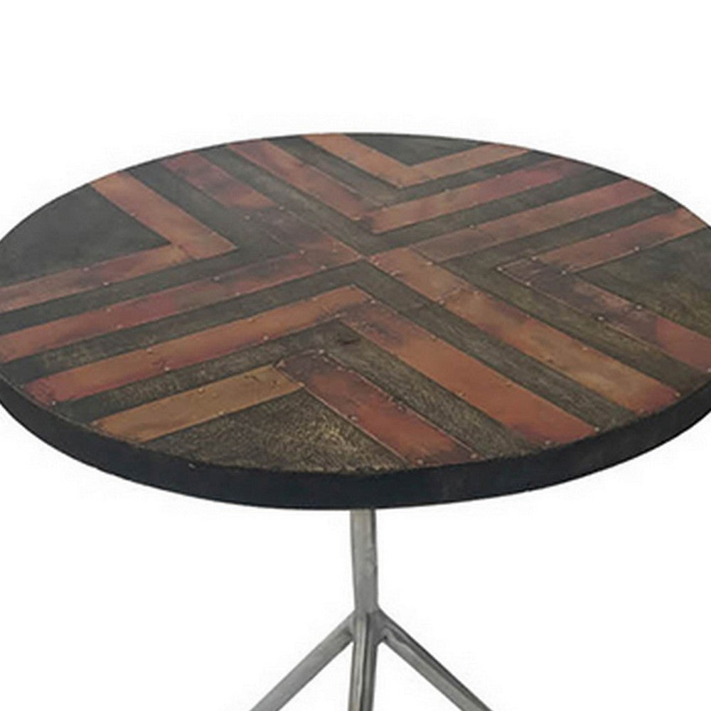 19 Inch Side Tables Set of 2 Inlay Designs Metal Tripod Base Brown Wood By Casagear Home BM311932