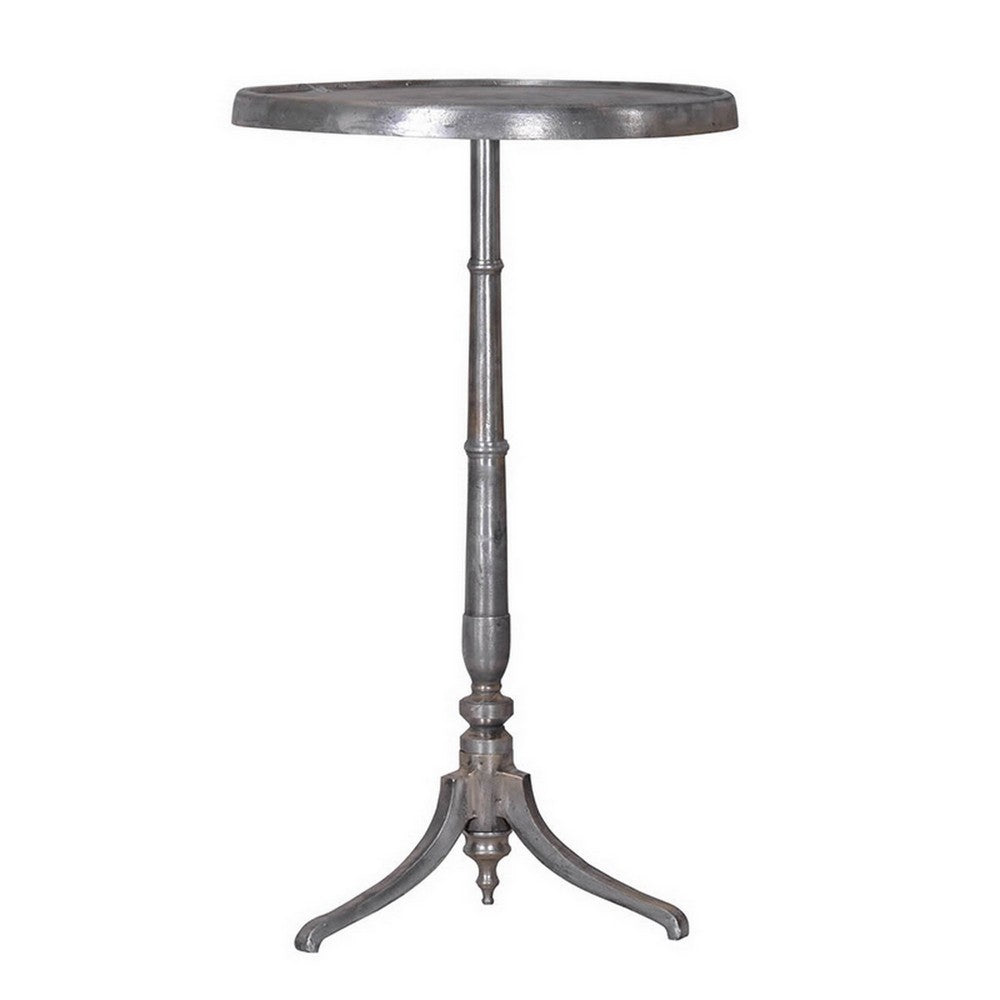 41 Inch Plant Stand Table Round Top Turned Base Modern Silver Aluminium By Casagear Home BM311935