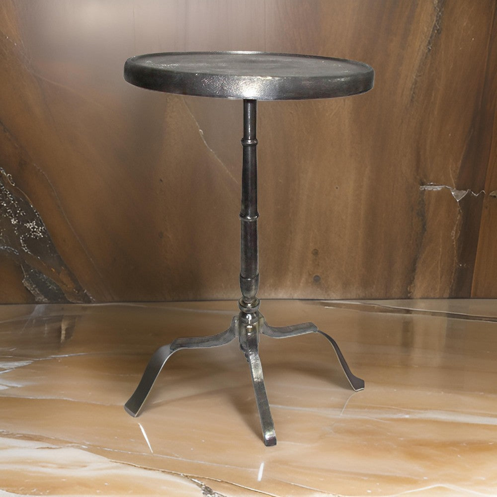 41 Inch Plant Stand Table, Round Top, Turned Base, Modern Silver Aluminium By Casagear Home