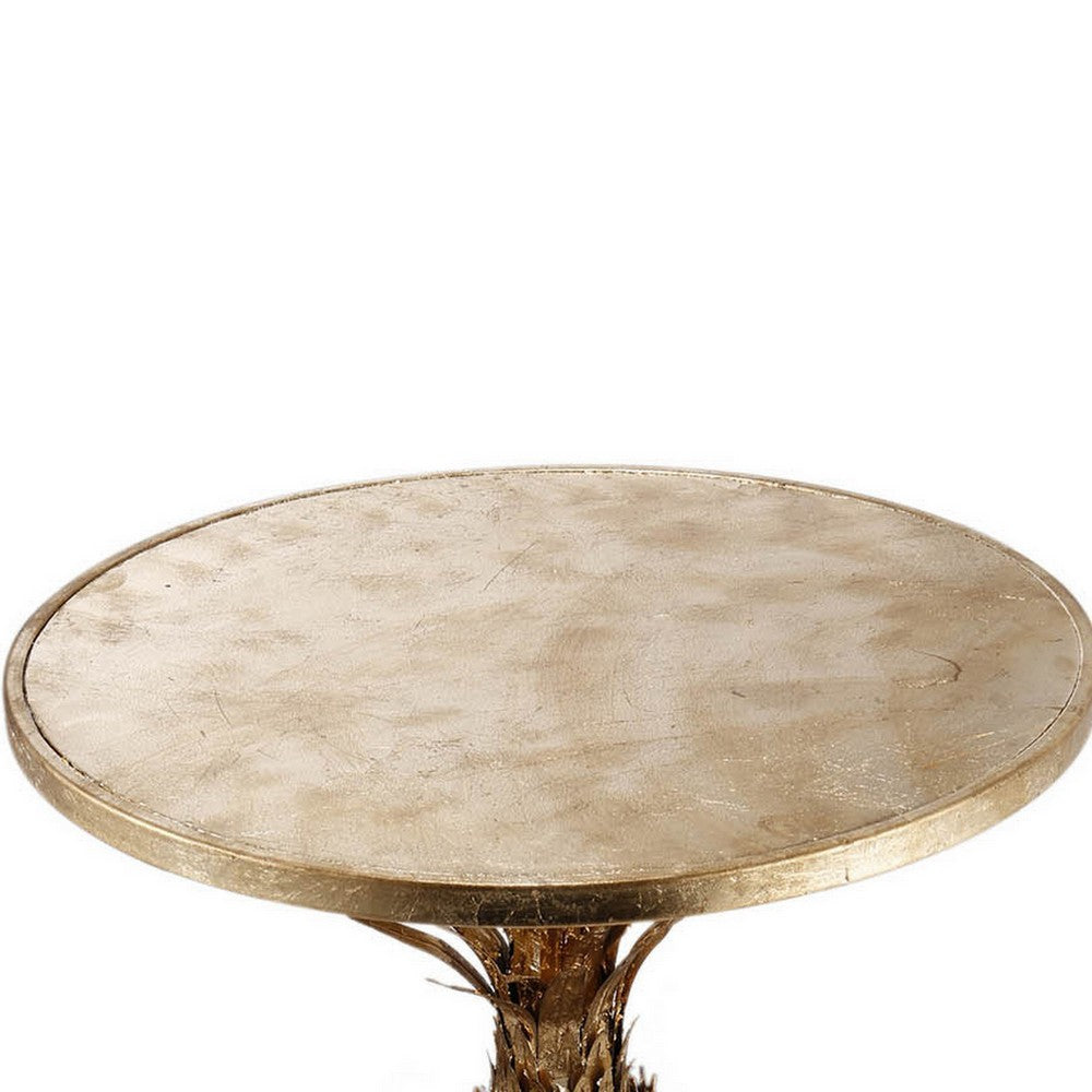 27 Inch Accent Side Table Turned Pineapple Motif Design Round Top Gold By Casagear Home BM311937