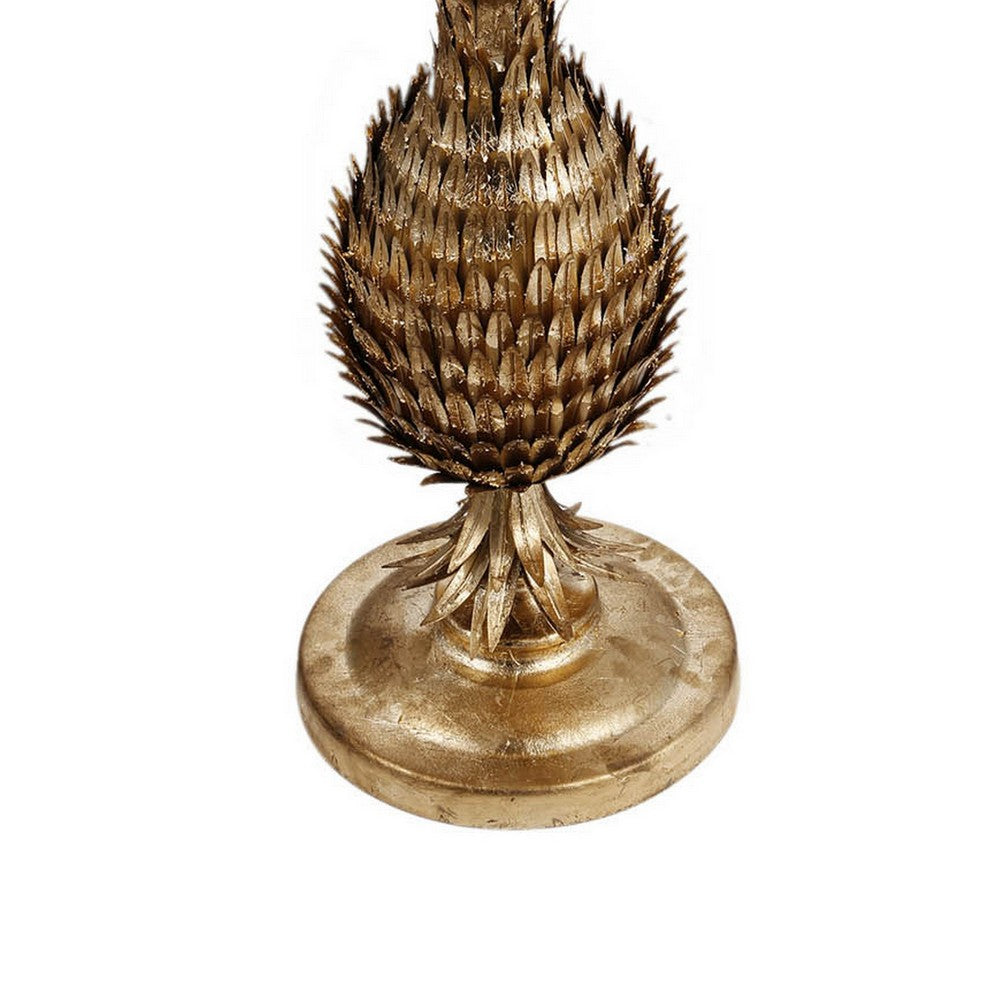 27 Inch Accent Side Table Turned Pineapple Motif Design Round Top Gold By Casagear Home BM311937