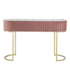 Jeah 47 Inch Console Table 1 Drawer Curved Gold Iron Base Pink Fabric By Casagear Home BM311940