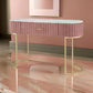 Jeah 47 Inch Console Table, 1 Drawer, Curved Gold Iron Base, Pink Fabric By Casagear Home