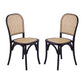 38 Inch Dining Chairs Set of 2 Stackable Woven Cane Beech Wood Black By Casagear Home BM311942