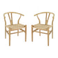 44 Inch Accent Chair Set of 2 Wishbone Shape Woven Seat Ash Wood Brown By Casagear Home BM311943