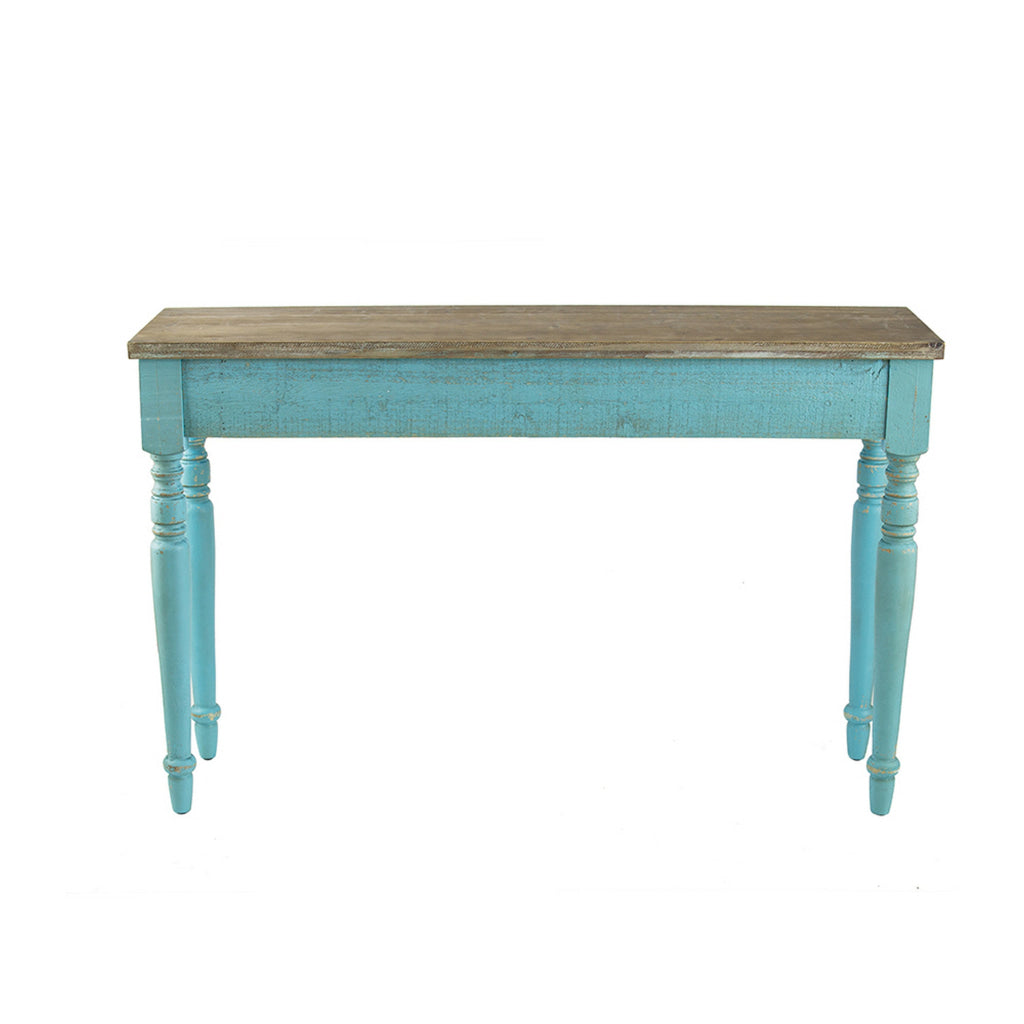 52 Inch Console Sofa Table Rectangular Turned Legs Fir Wood Teal Blue By Casagear Home BM311950