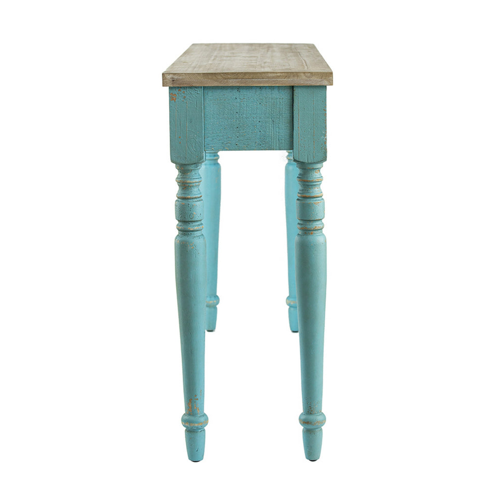 52 Inch Console Sofa Table Rectangular Turned Legs Fir Wood Teal Blue By Casagear Home BM311950