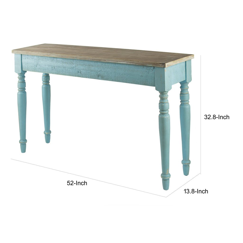 52 Inch Console Sofa Table Rectangular Turned Legs Fir Wood Teal Blue By Casagear Home BM311950