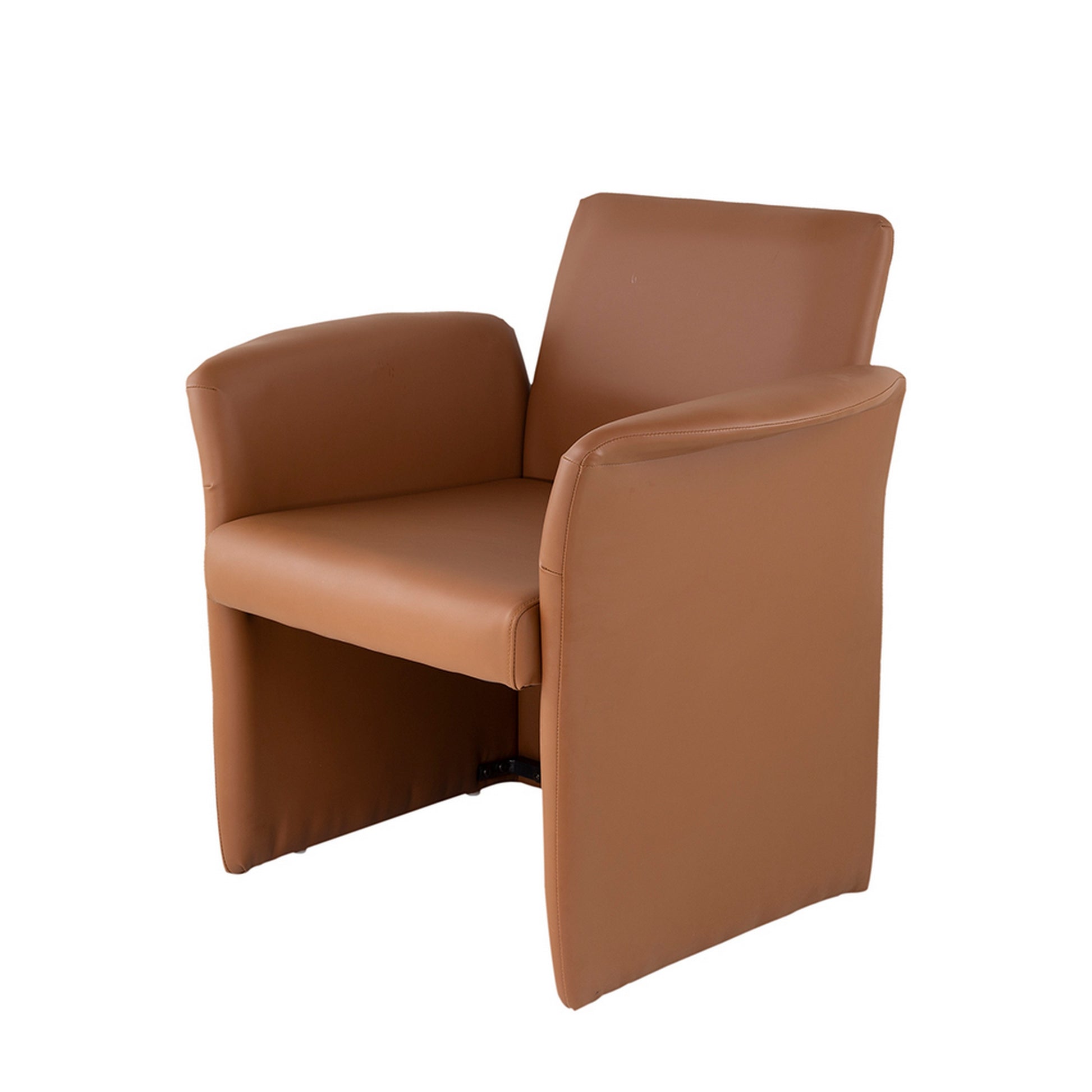 32 Inch Accent Chair Curved Extended Back Caramel Brown Faux Leather By Casagear Home BM311953