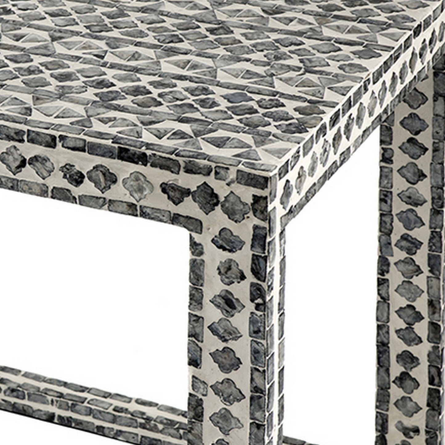 Set of 2 Nesting Side End Tables Capiz Inlaid Design Gray and White By Casagear Home BM311954