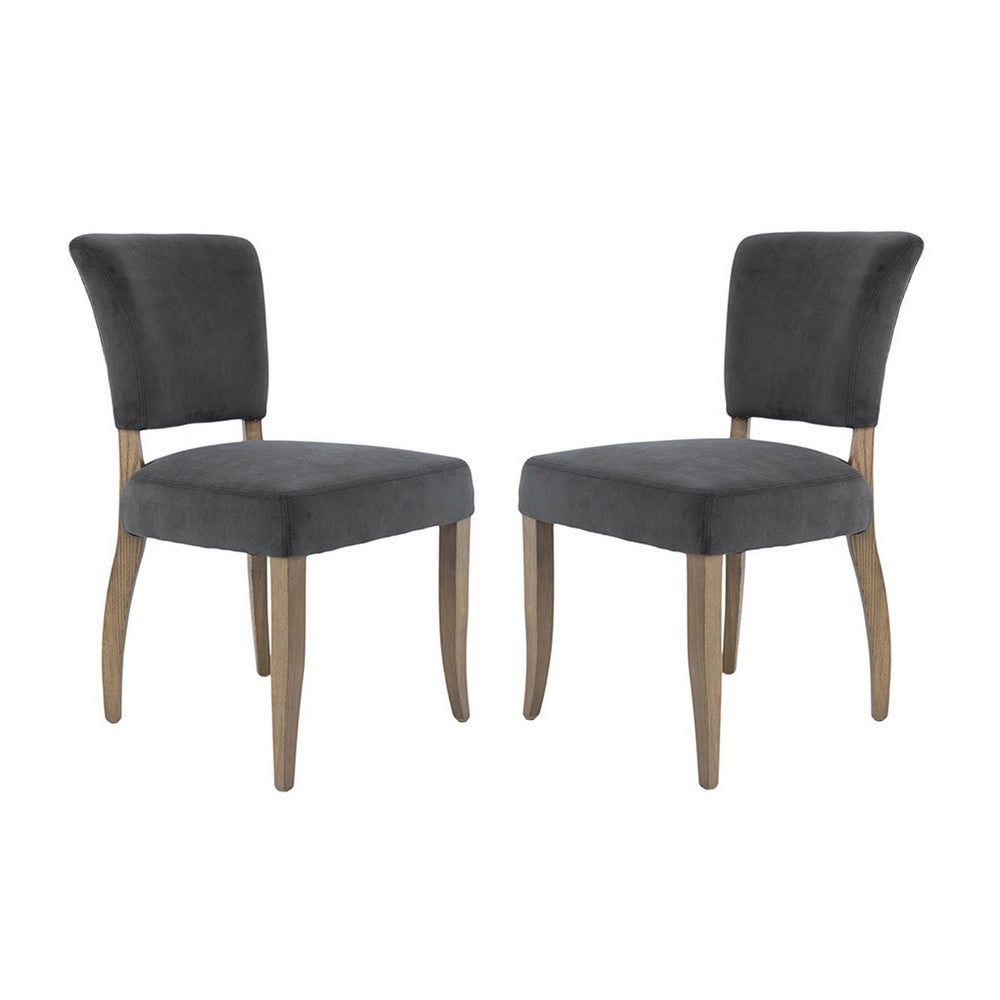 25 Inch Side Dining Chairs Set of 2 Polyester Padded Back Wood Dark Gray By Casagear Home BM311955