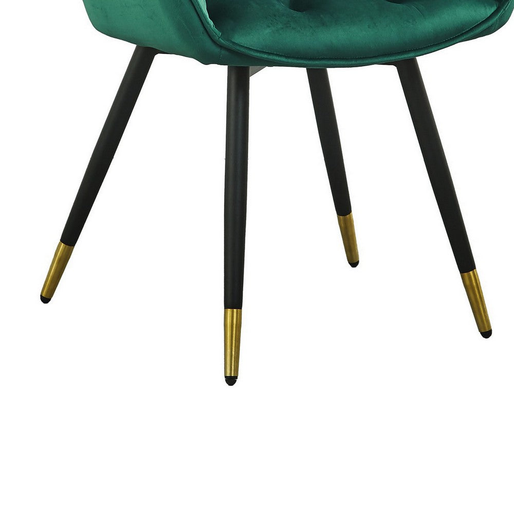 25 Inch Accent Dining Chair Curved Back Gold Green Velvet Upholstery By Casagear Home BM311957