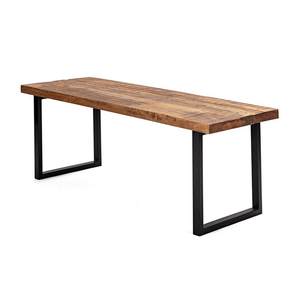 52 Inch Side Dining Bench Black Iron Base Mango Wood Natural Brown By Casagear Home BM311959