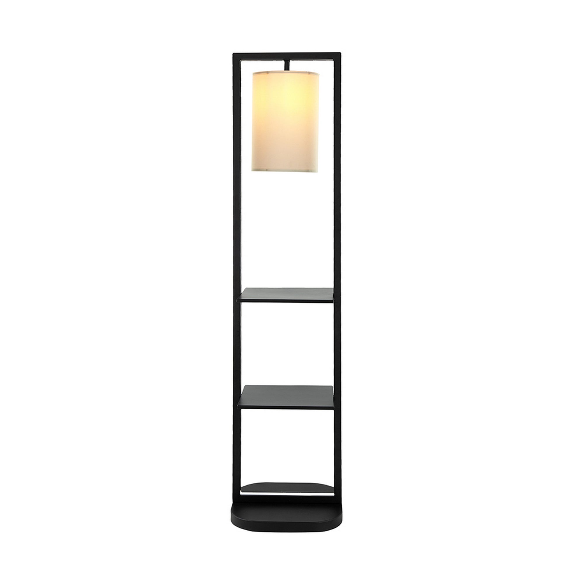 74 Inch Floor Lamp with 2 Shelves Round Lampshade Black Iron White By Casagear Home BM311962