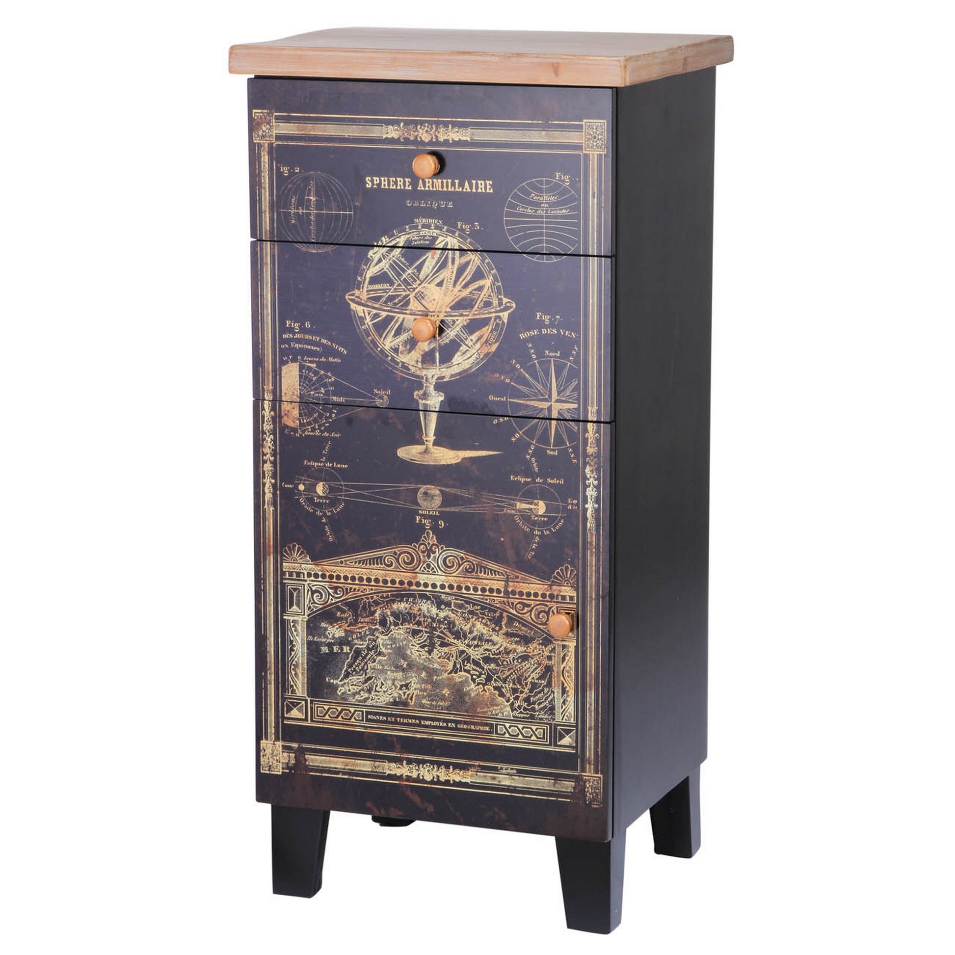 39 Inch Small Accent Cabinet 2 Drawers Door Celestial Design Black By Casagear Home BM311964