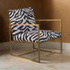 27 Inch Accent Armchair with Zebra Print, Polyester Upholstery, Iron, Gold By Casagear Home