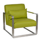 29 Inch Accent Lounge Chair Cushion Stainless Steel Green Faux Leather By Casagear Home BM311976