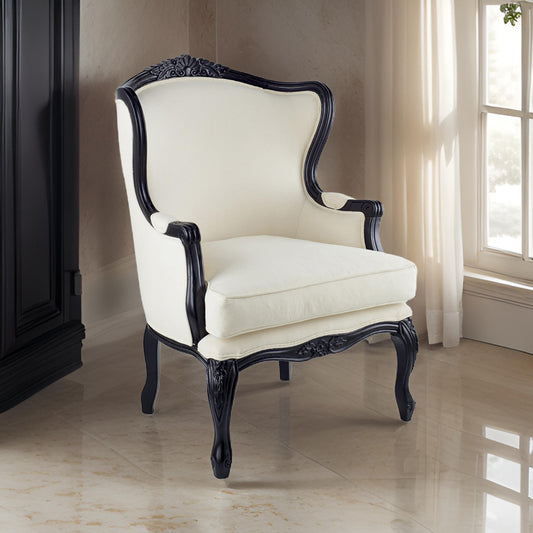 32 Inch Accent Wingback Chair Classic Curved Legs Wood White Polyester By Casagear Home BM311977