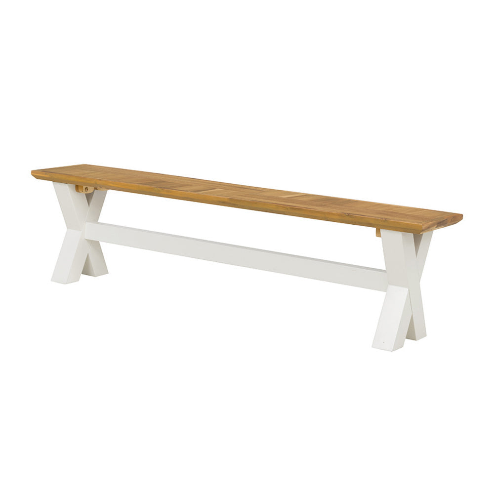 70 Inch Dining Bench White X Leg Trestle Base Acacia Wood Brown Seat By Casagear Home BM311978