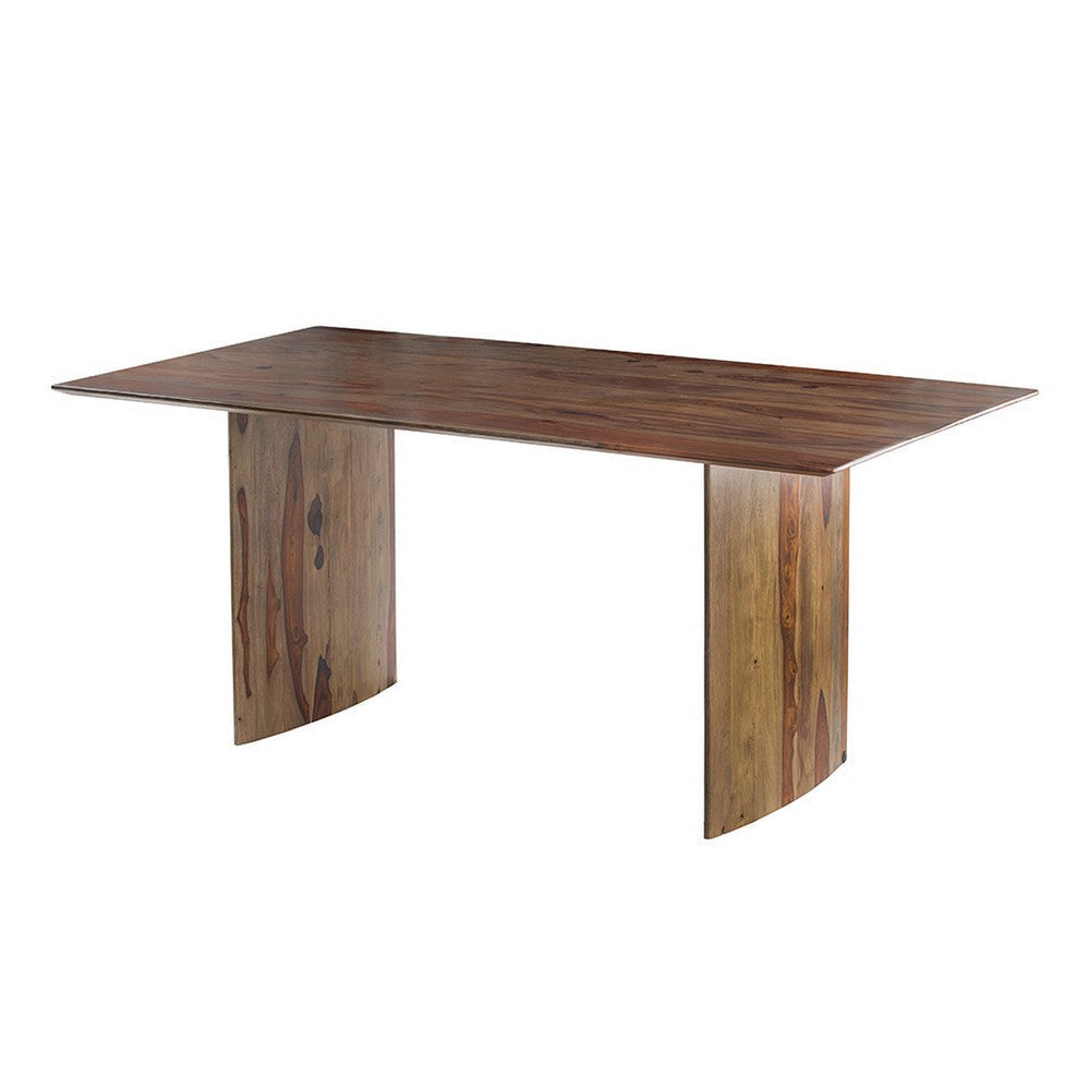 Dice 71 Inch Dining Table, Rectangular Top, Dual Base, Brown Sheesham Wood By Casagear Home