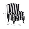 35 Inch Accent Armchair Black and White Stripes Wingback Wood and Foam By Casagear Home BM311984