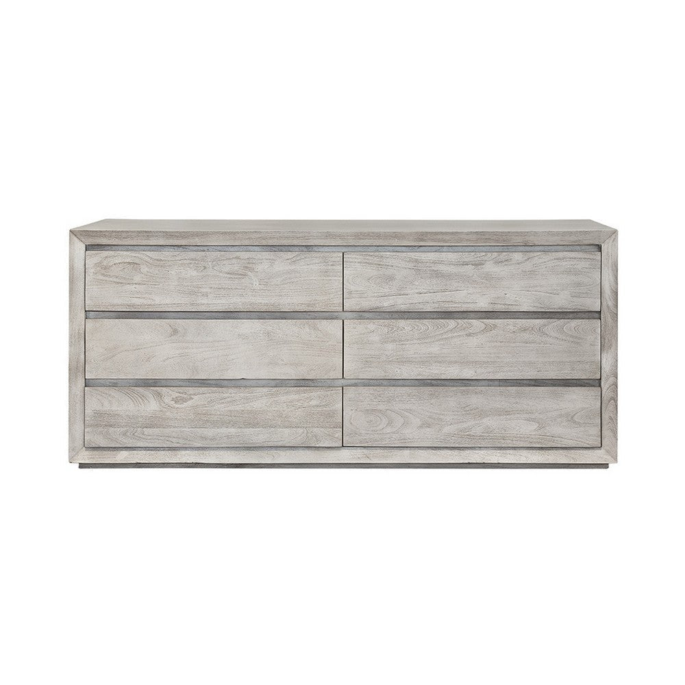 Romo 71 Inch Wide Dresser 6 Drawers Natural Cream Acacia Wood Finish By Casagear Home BM311986