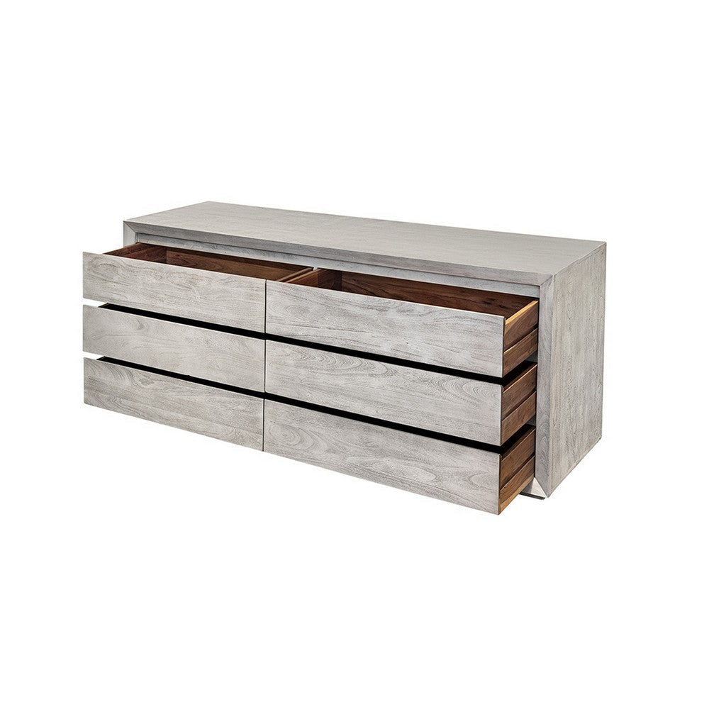 Romo 71 Inch Wide Dresser 6 Drawers Natural Cream Acacia Wood Finish By Casagear Home BM311986