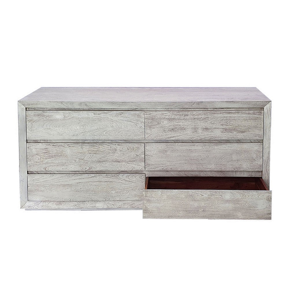 Romo 71 Inch Wide Dresser 6 Drawers Natural Cream Acacia Wood Finish By Casagear Home BM311986