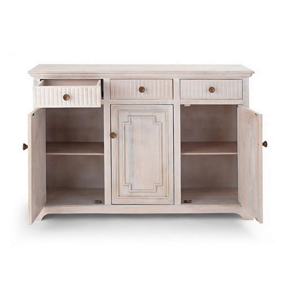 54 Inch Sideboard Buffet Cabinet 3 Drawers 3 Doors Wood Frame White By Casagear Home BM311991