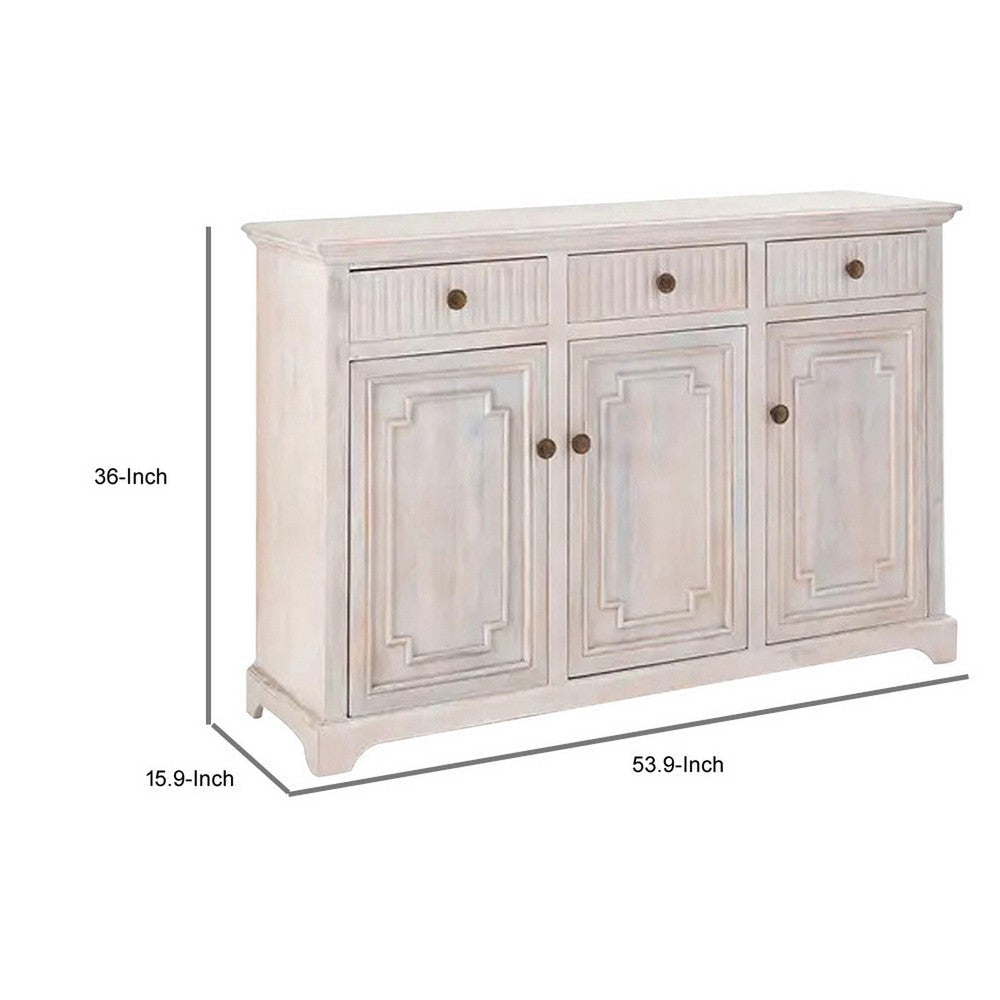 54 Inch Sideboard Buffet Cabinet 3 Drawers 3 Doors Wood Frame White By Casagear Home BM311991