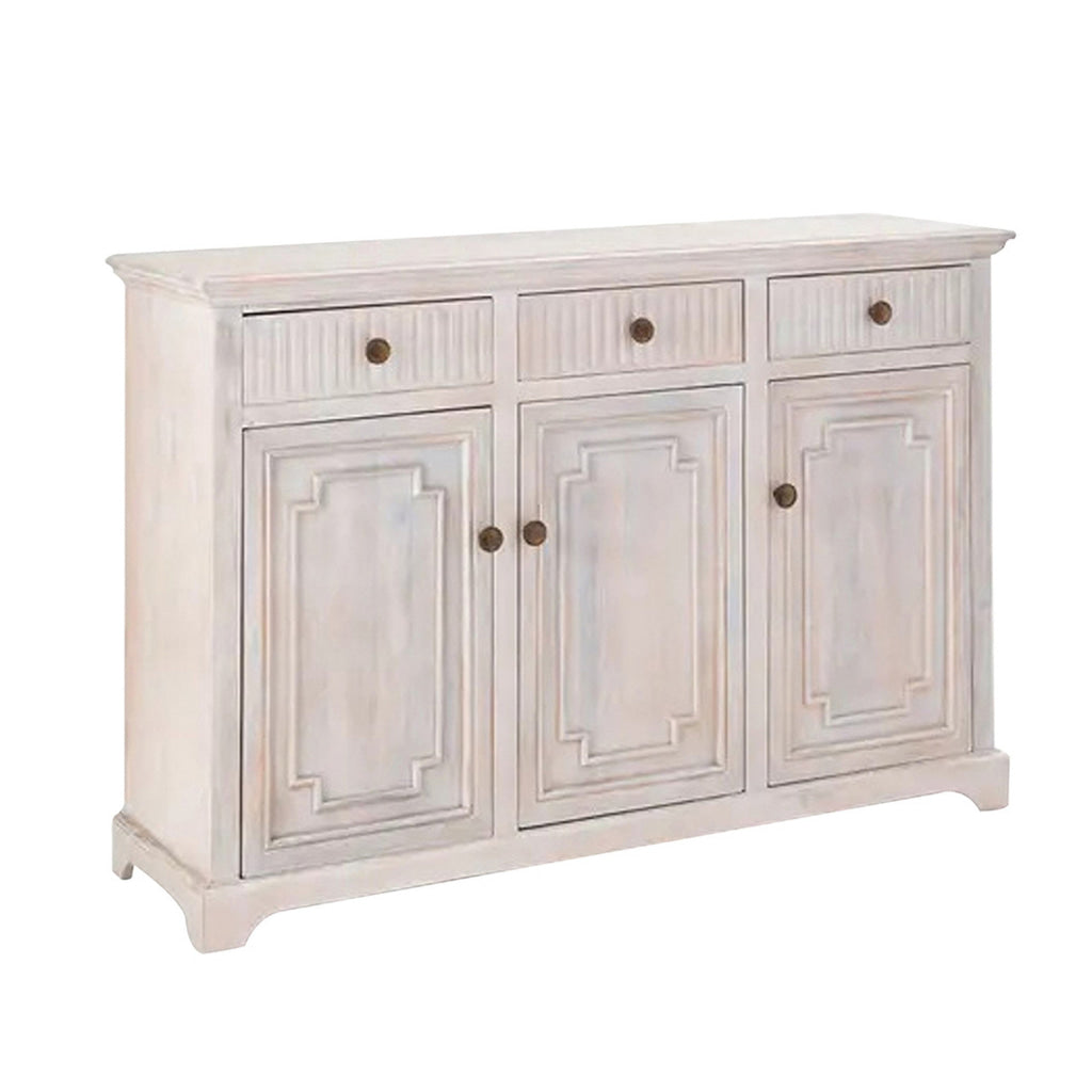 54 Inch Sideboard Buffet Cabinet 3 Drawers 3 Doors Wood Frame White By Casagear Home BM311991