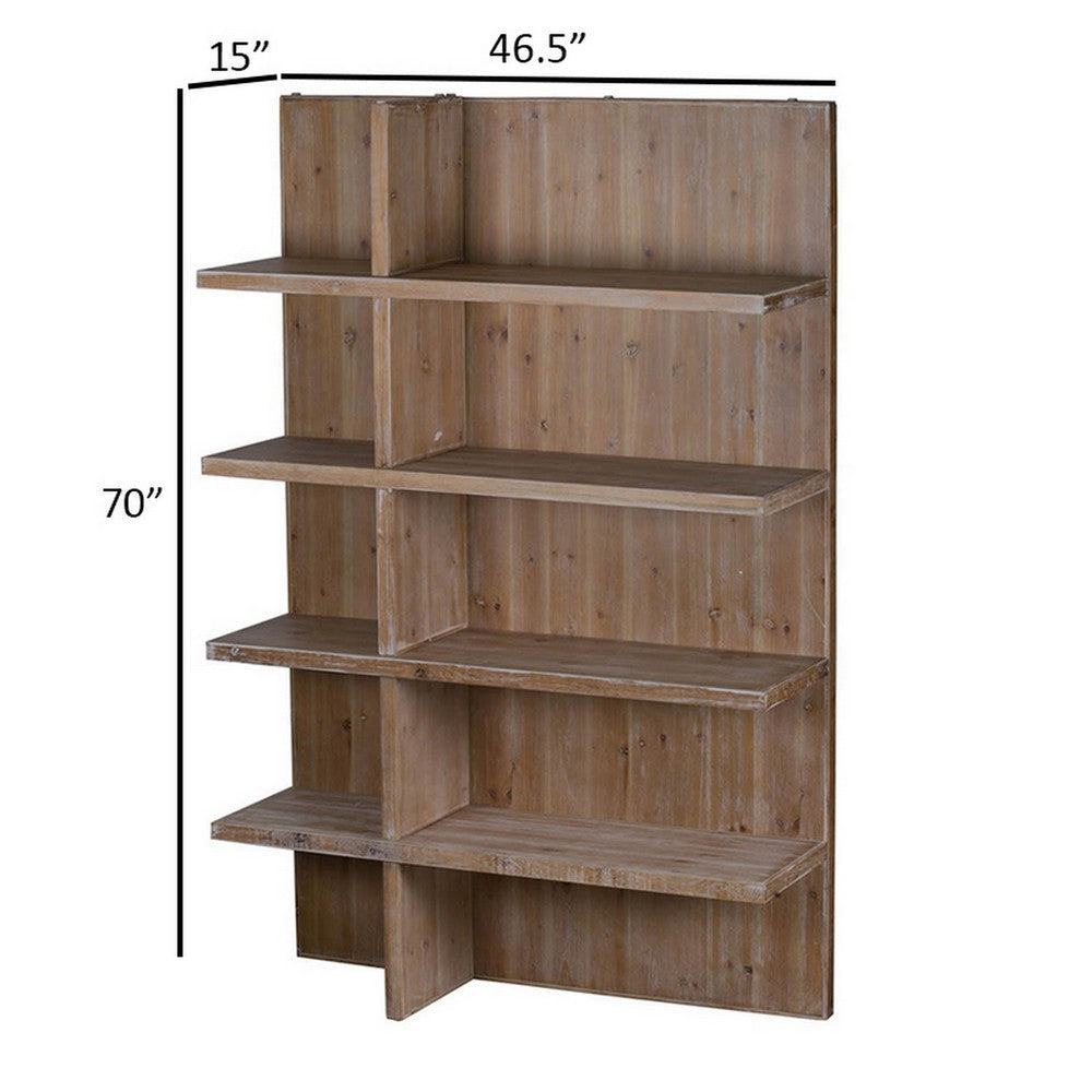 70 Inch Bookcase Display Shelves Segmented Design Fir Wood Frame Brown By Casagear Home BM311992